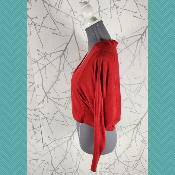 Faconnable Red Silk Cashmere Blend Knit Open Front Cropped Cardigan - Picture 2 of 4